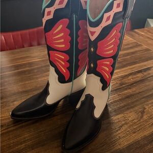 Steve Madden Black and Red Heeled Boots